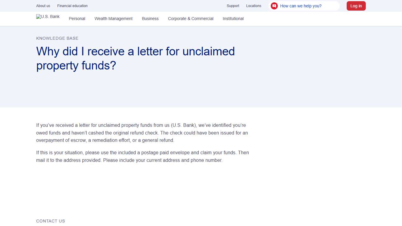 Why did I receive a letter for unclaimed property funds?