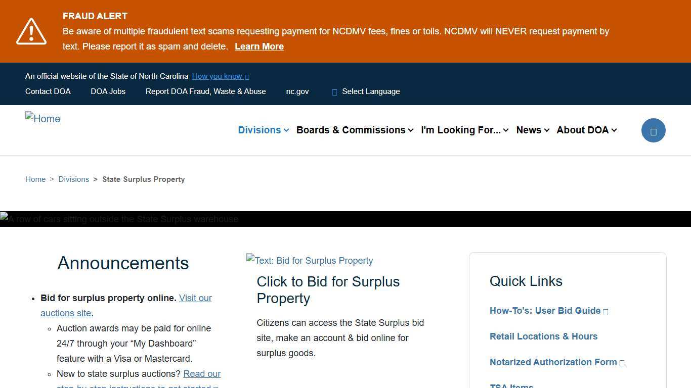NC DOA State Surplus Property Agency - Government Auctions & Retail Surplus Sales
